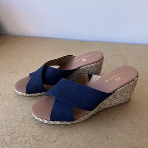 Tommy Bahama Shoes Womens Size 7.5 Blue Wedge Espadrille Slip On Sandals Mules